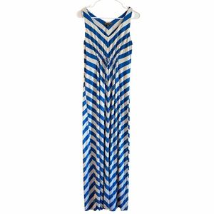 Tommy Bahama Blue White Striped Sleeveless V-Neck Cinch Coastal Beach Maxi Dress